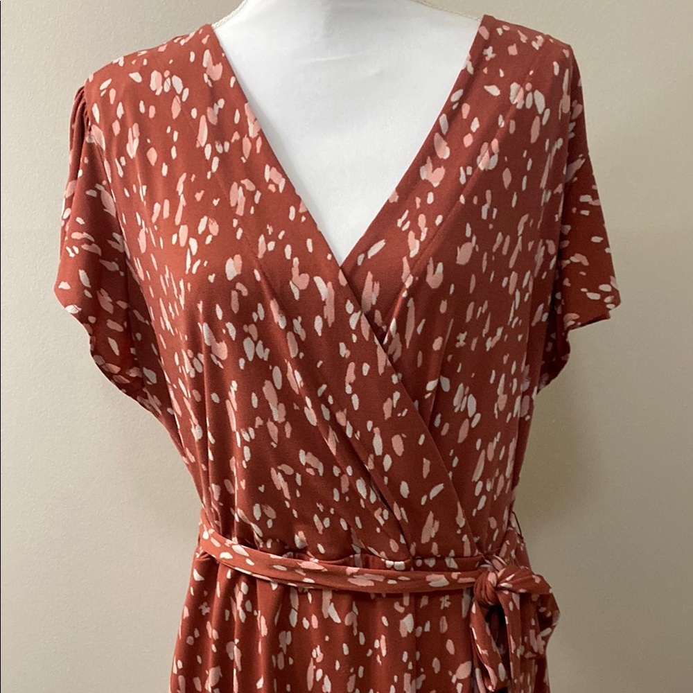 Elegant Rust Faux Wrap Dress - Picture 3 of 10